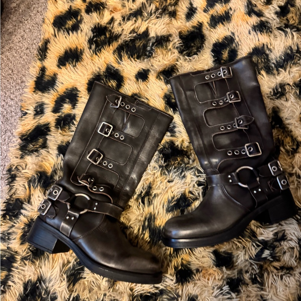 Steve Madden Dark Brown Moto Boots with Buckles